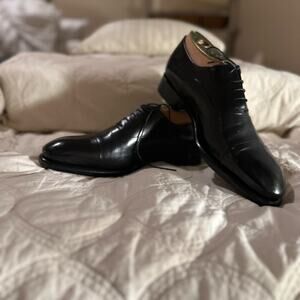US Size 10 Santoni Black Leather CapToe Goodyear Oxfords